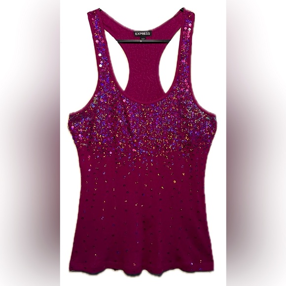 Pink (Magenta) sequins embellished tank top - Picture 1 of 4